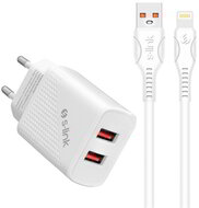S-Link Telefon töltő - SL-EC50L (2db USB, 5V/3A, 12W, Gyorstöltés, Lightning, 100cm adat+töltőkábel, fehér)
